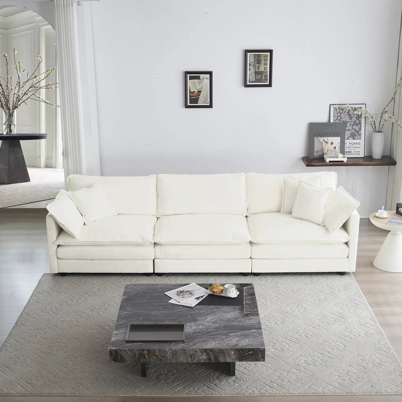 Mid-Century Modern Couch 3-Seater Sofa with Chenille Fabric by HouseOfZazla
