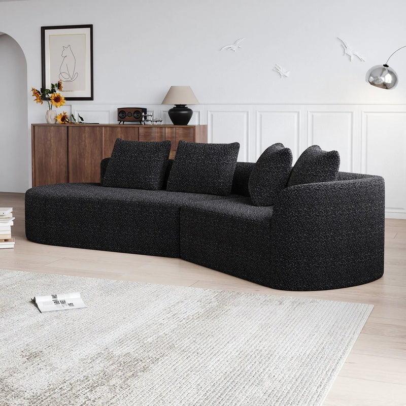 Upholstered Oversized Sectional Sofa, 4 Seater Extra Deep & Wide Seat Curved Cloud Couch With 4 Throw Pillows, Free Combination Living Room - Black by HouseOfZazla