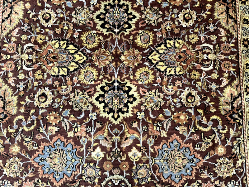Indo Persian Rug 8x11, Eggplant & Tan, Allover Pattern, Wool Couristan Handmade Rug by Jewel Rugs