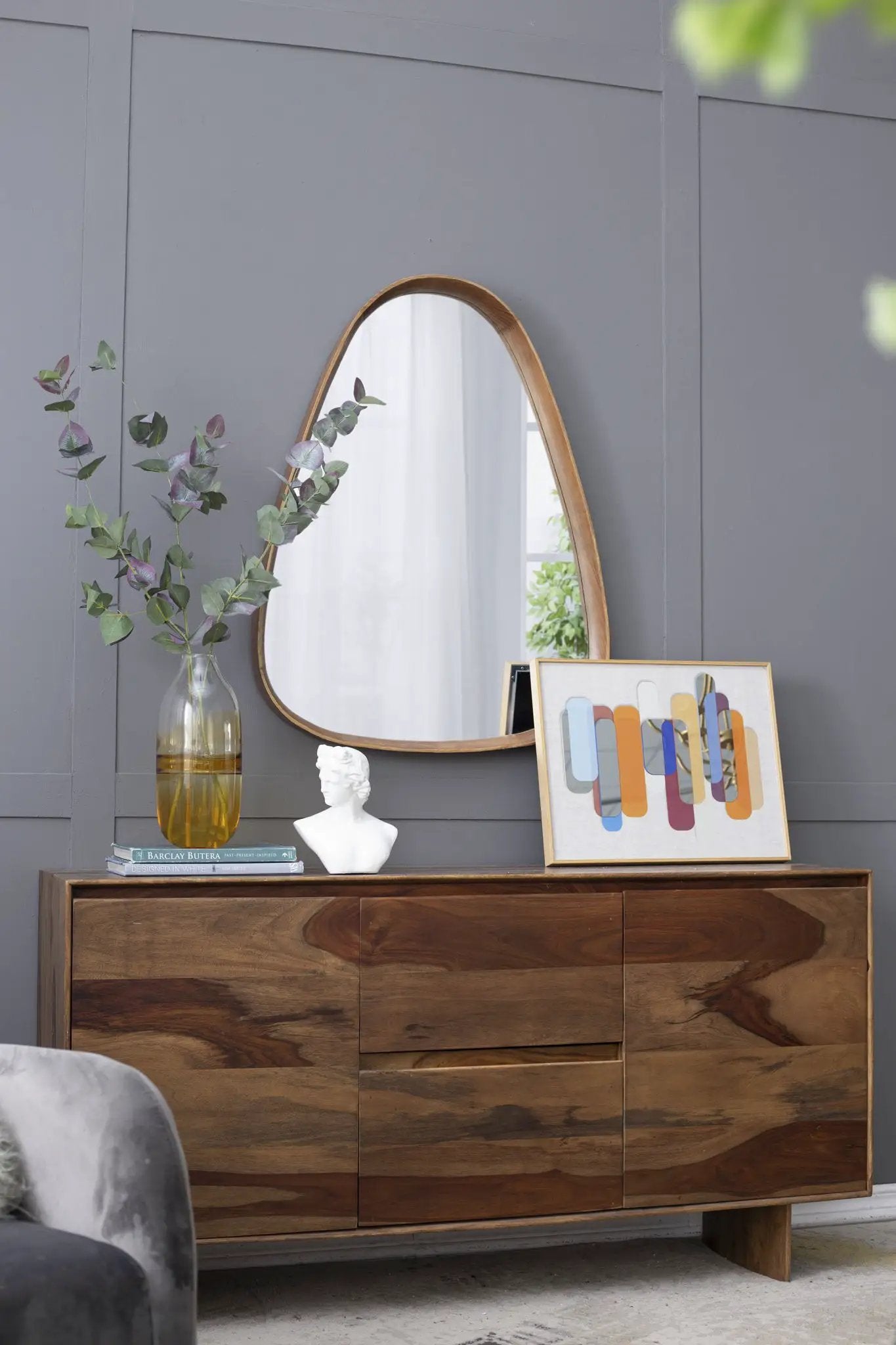 Irrgeular Mirror With Frame, Wall Mirror For Living Room Bathroom Entryway - Brown by Unique Piece Furniture
