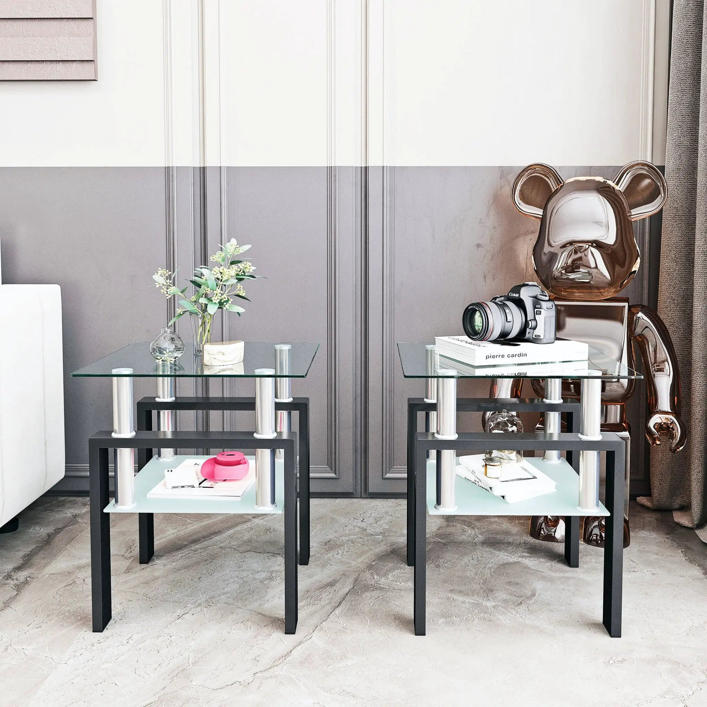 Modern Tempered Glass Tea Table, End Square Table For Living Room by Unique Piece Furniture