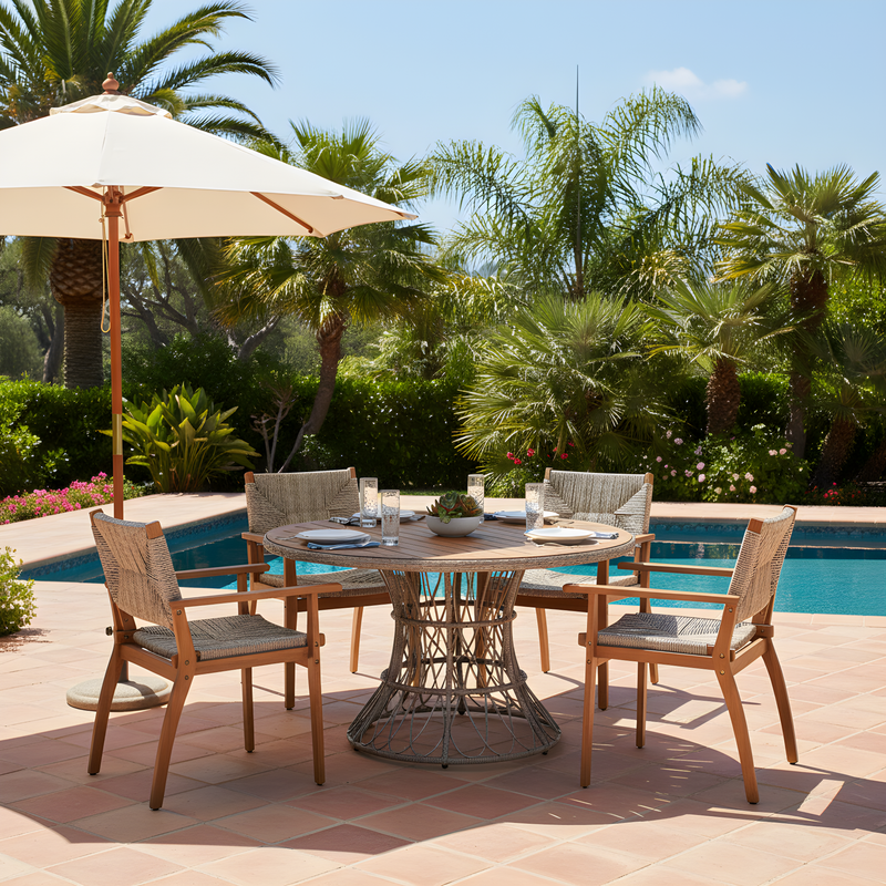 Durable Outdoor Dining Chair Set with Acacia Wood Frame and Wicker Seat by HouseOfZazla