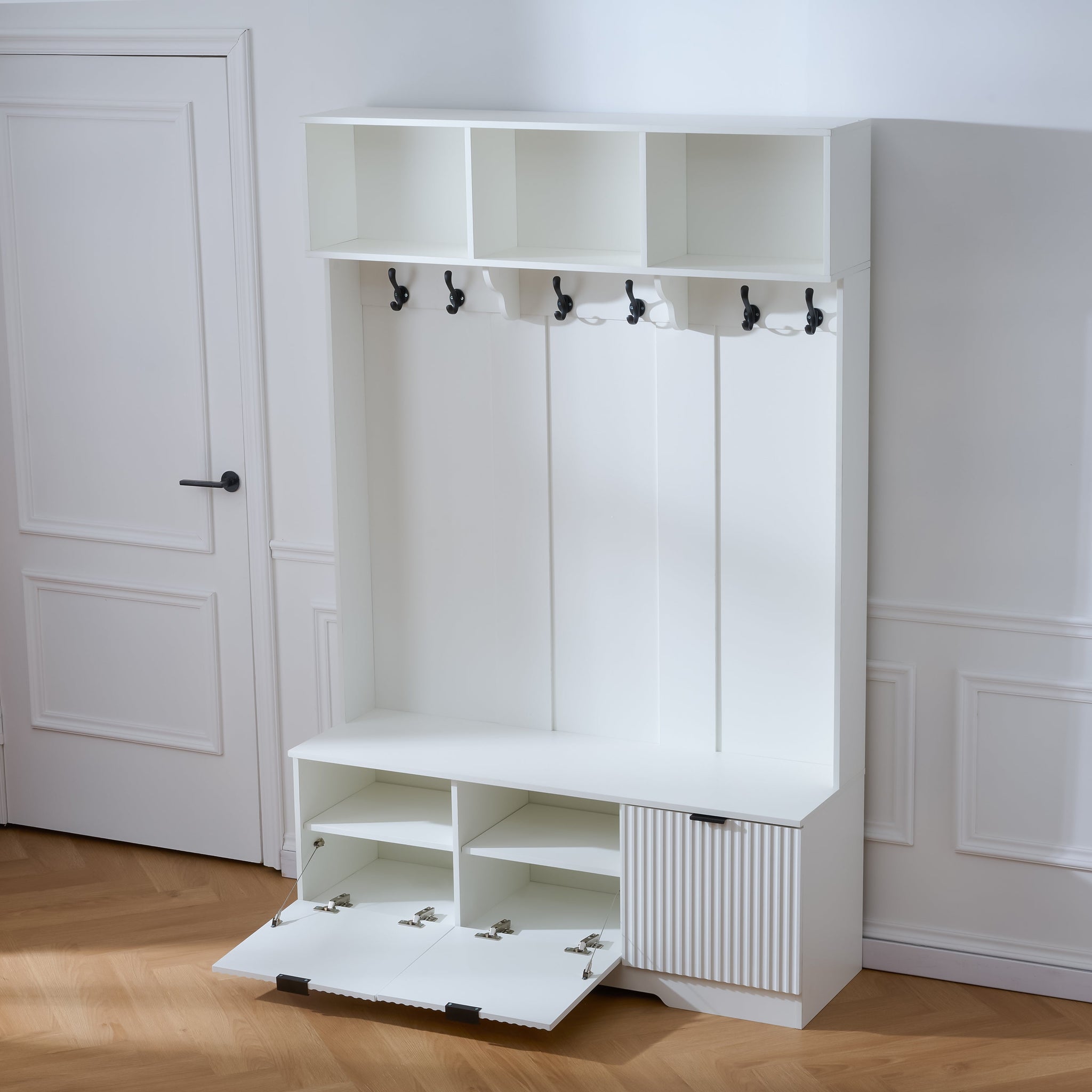 49.6" 5-in-1 Hall Tree with Bench, Shoe Storage & Cabinets by HouseOfZazla