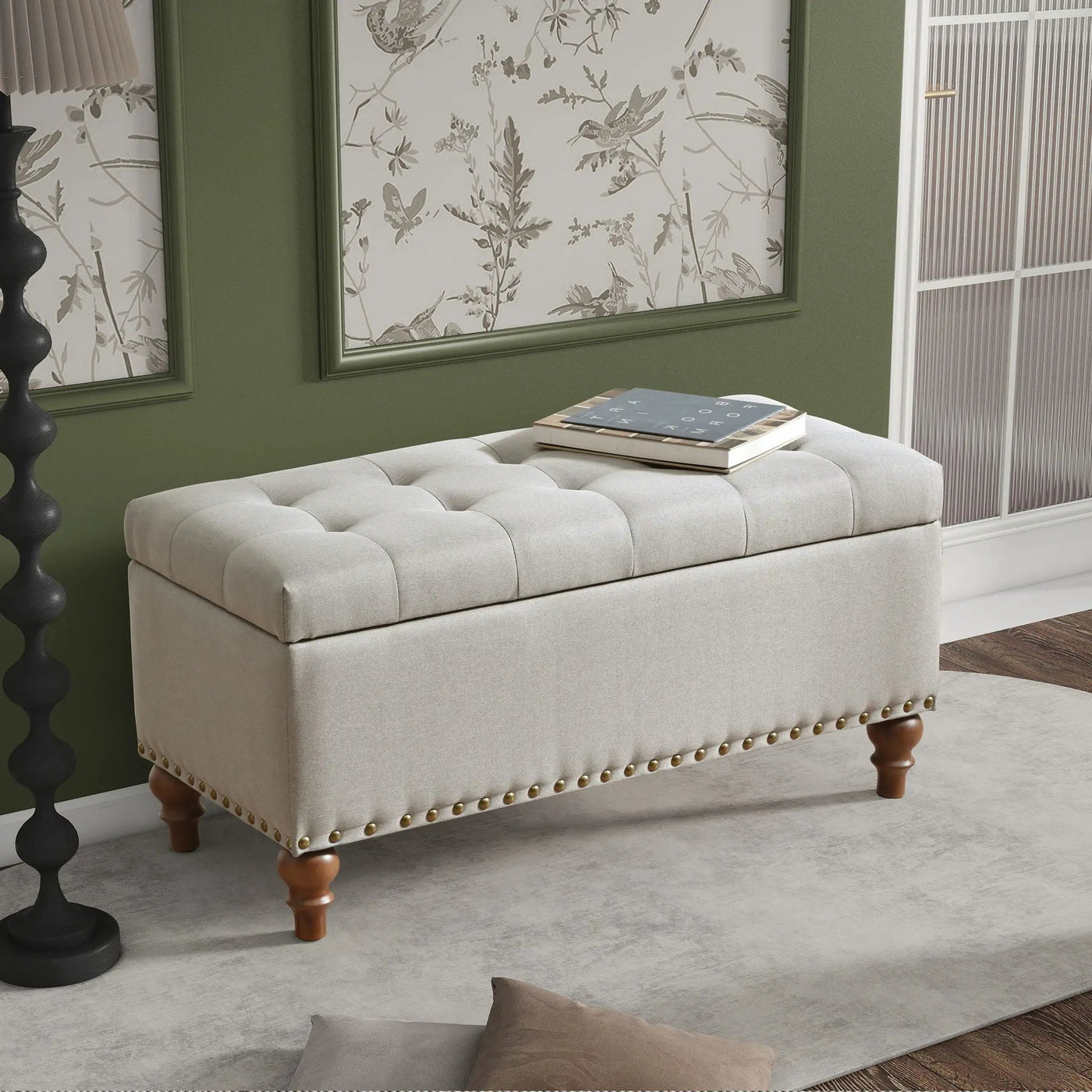 Upholstered Ottoman With Storage And Rivet Trim by Unique Piece Furniture
