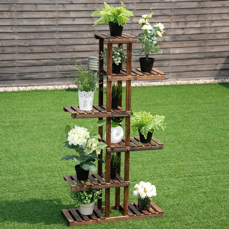 6 Tier Garden Wooden Shelf Storage Plant Rack Stand by DirectDeals