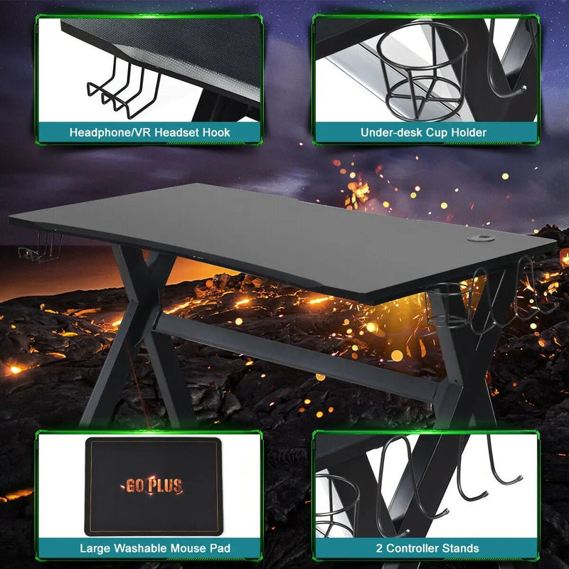 Ergonomic Gaming Desk with Mousepad and Cup Headphone Holder by DirectDeals