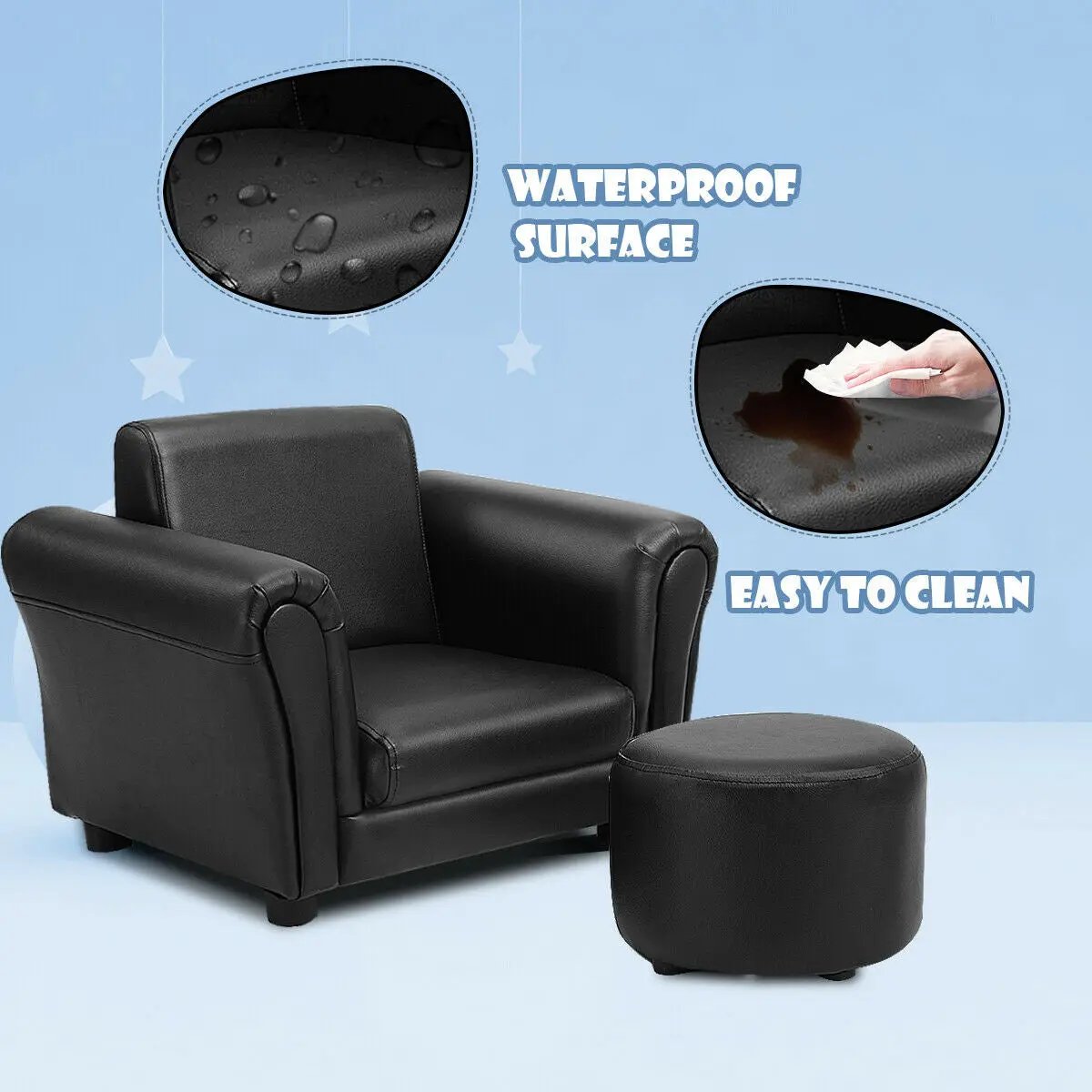 Kids Single Armrest Couch Sofa with Ottoman by DirectDeals
