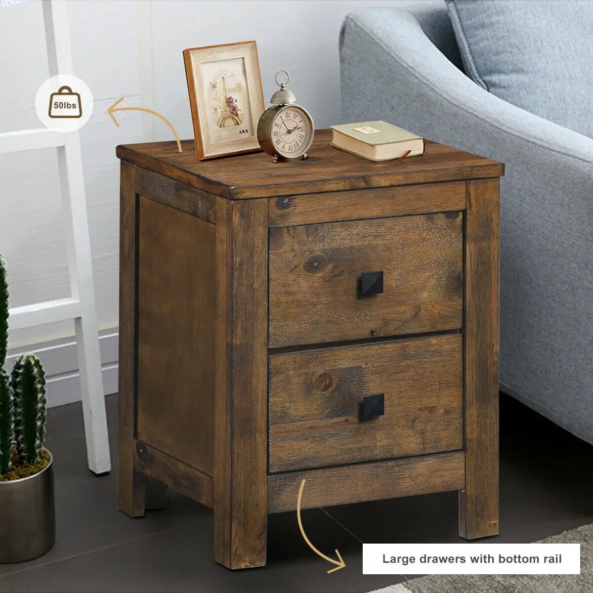 Wood 2 Storage Sliding Drawers End Nightstand-Oak by DirectDeals