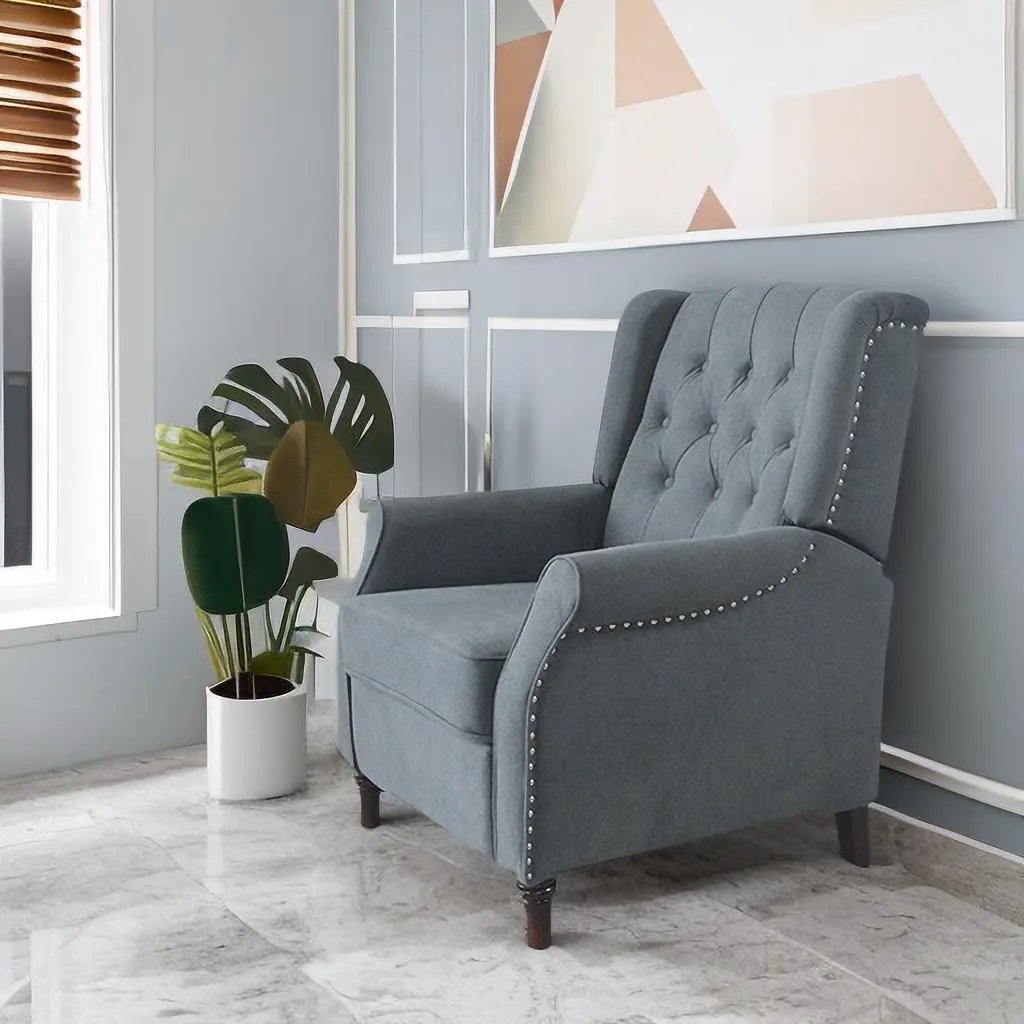 New Design Classic Waterproof Fabric Living Room Pull Button Sofa, High Back Manual Recliner Chair Cinema Home Theatre Cozy Recliner Sofa - Dark Gray by Unique Piece Furniture