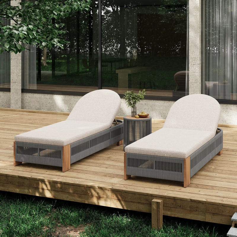 Outdoor Rope Chaise Lounge Set with Teak Look Side Table by HouseOfZazla