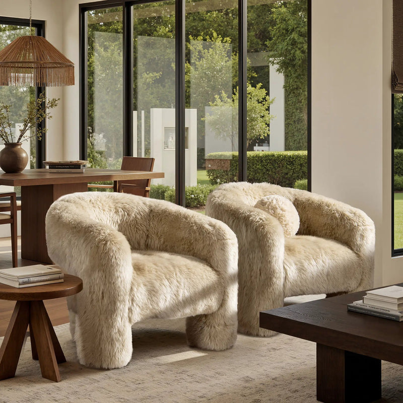 Avalon - Genuine Sheepskin Fur Split Barrel Back Accent Chair - Natural Blonde by Unique Piece Furniture