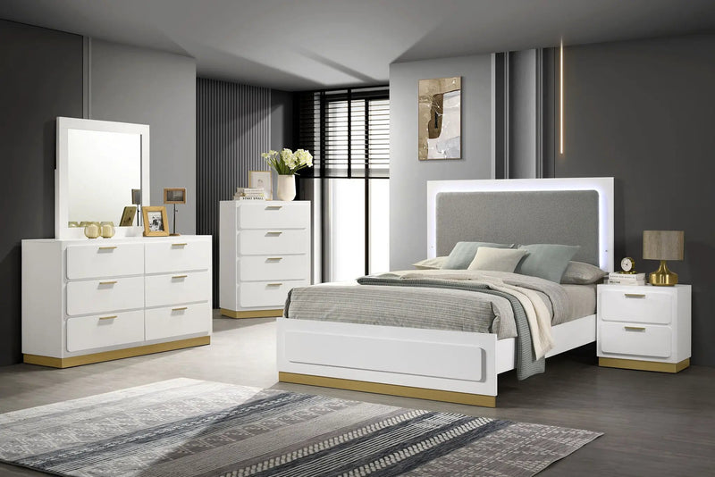 Caraway Wood California King LED Panel Bed White by Unique Piece Furniture