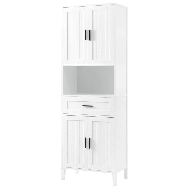 Freestanding Tall Bathroom Cabinet With Soft Close Doors And Adjustable Shelves