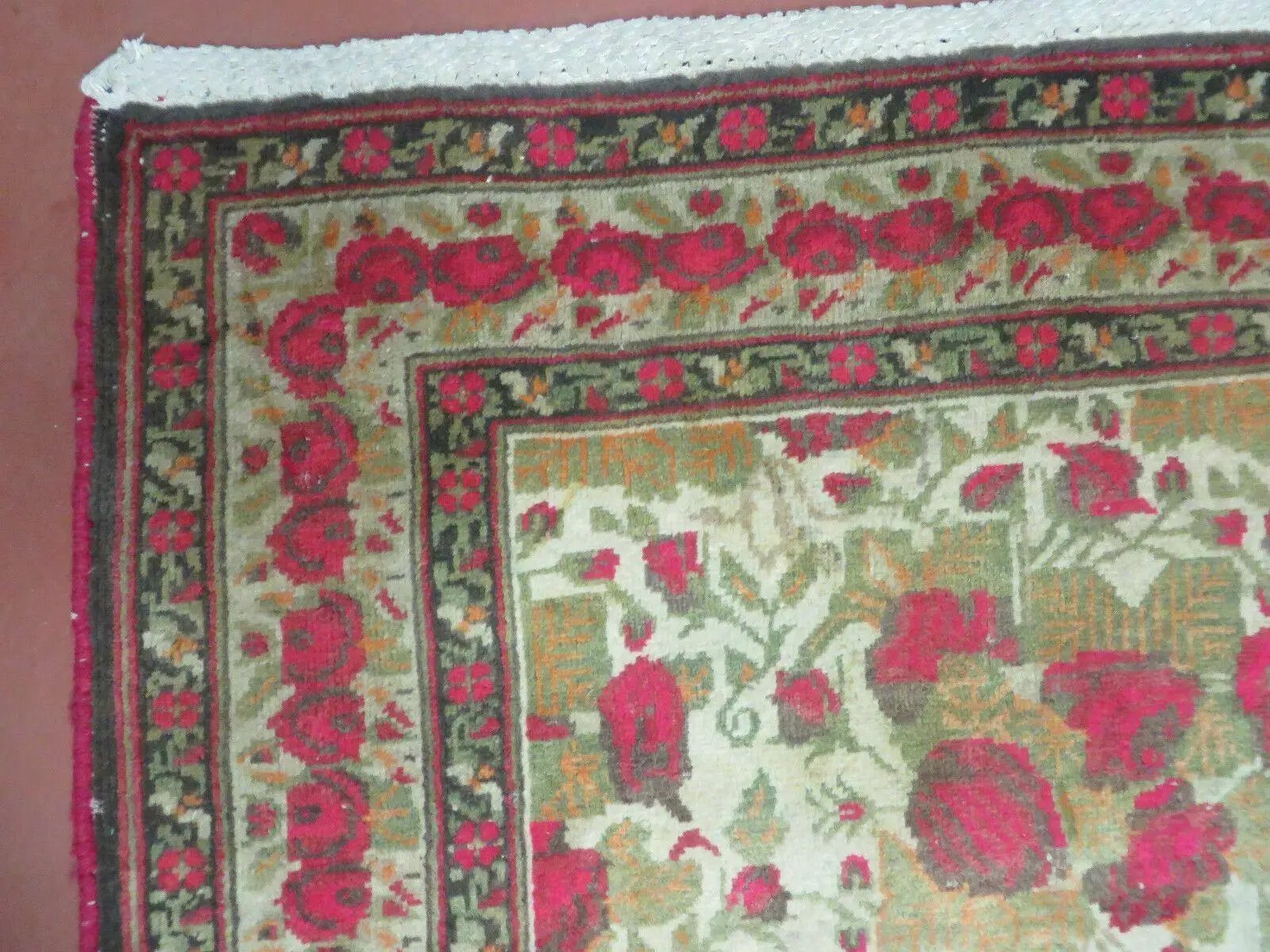 5' X 6' Antique Handmade India Floral Oriental Wool Rug Roses Flowers Traditional Contemporary Design by Jewel Rugs