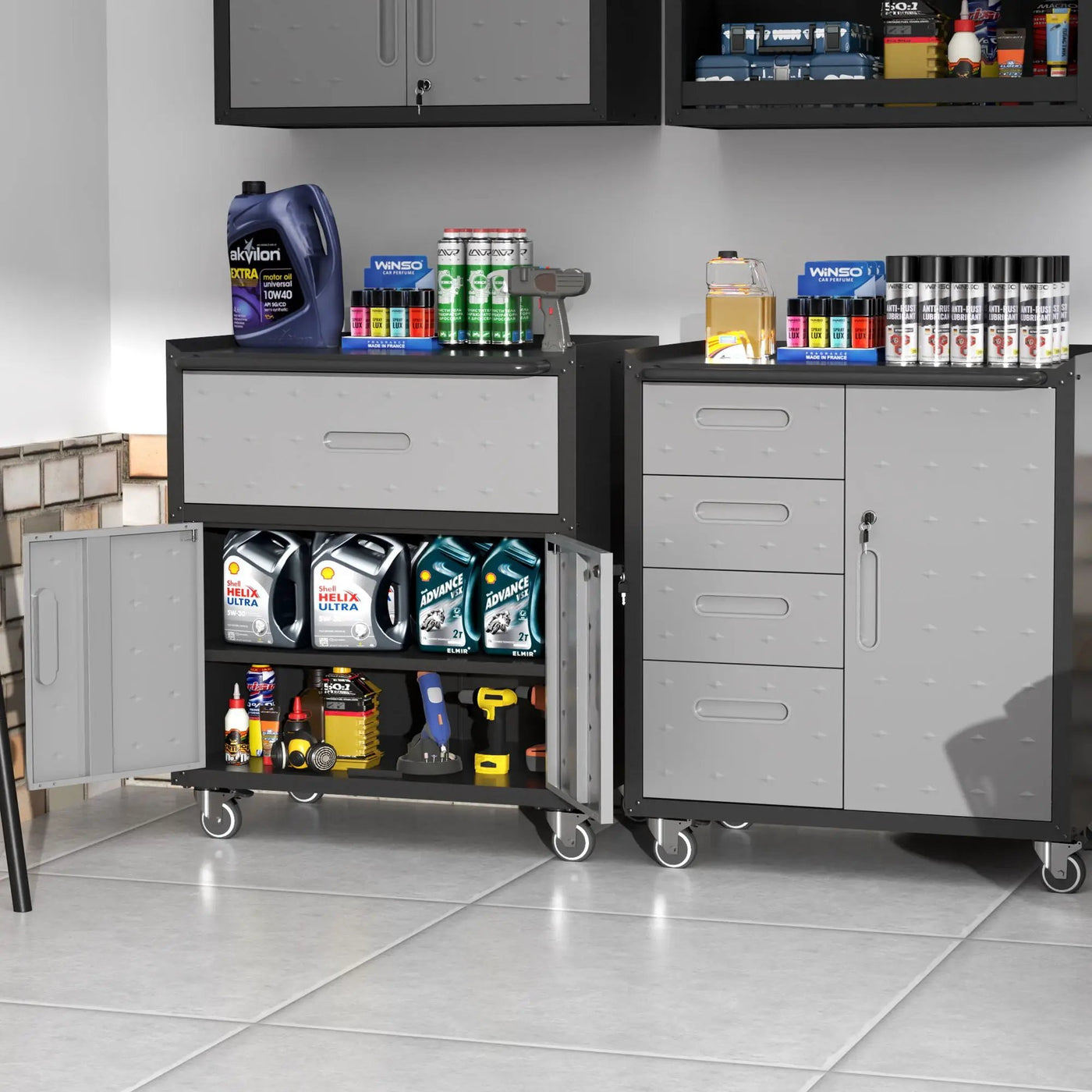 Sturdy And Durable Metal Tool Cabinet For Garage With Wheels Mobile Heavy Duty Storage Cabinet With 1 Drawer And 2 Locking Doors by HouseOfZazla