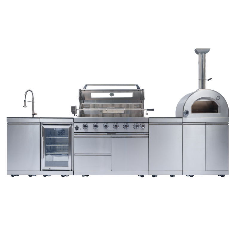 128" 120,000 BTU 6-Burner Outdoor Kitchen Island Grill with Pizza Oven by Chery Industrial