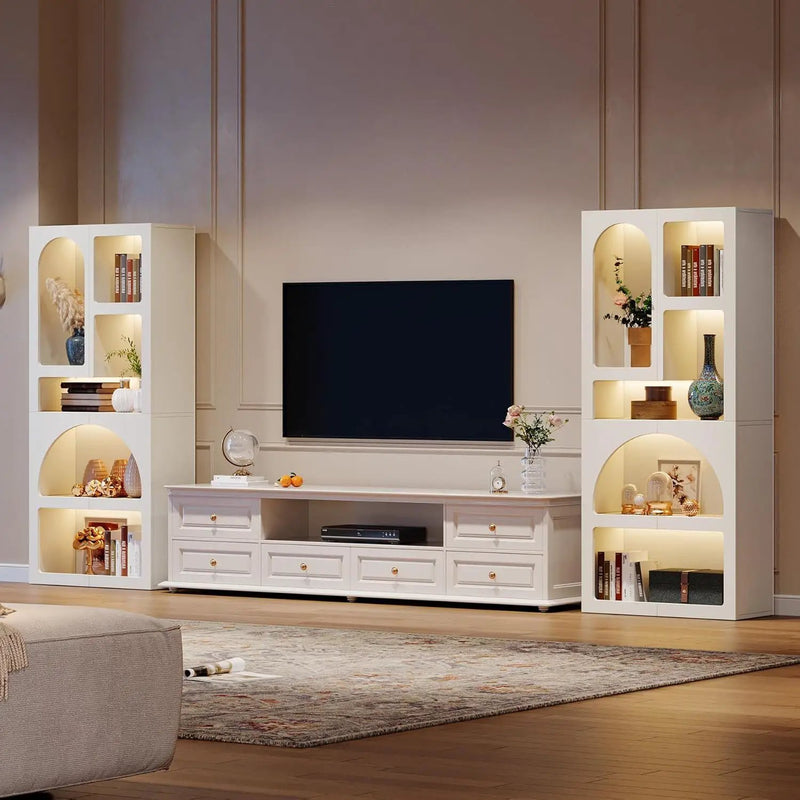 Geometric Arched 5 Shelf Art Display Bookcase For Living Room - White