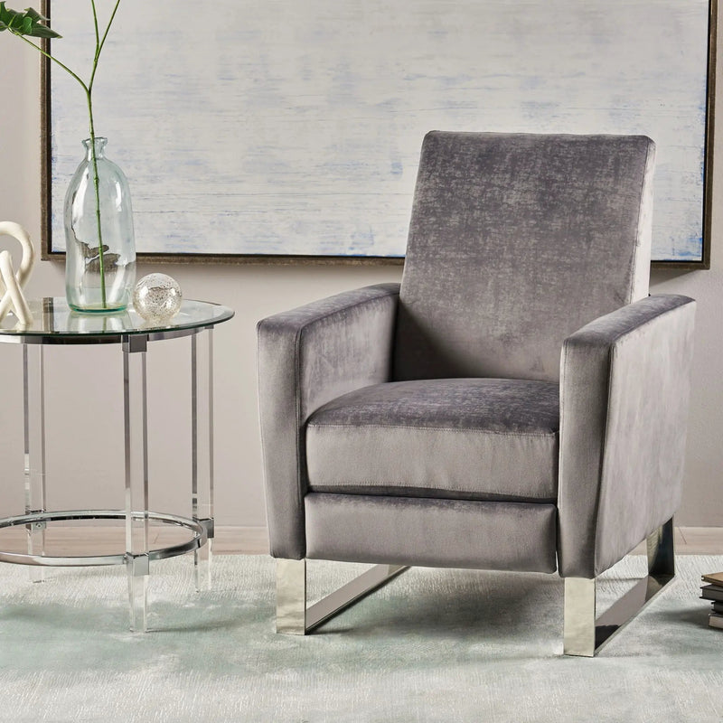Bolt Upholstered Recliner Chair With Stainless Steel Base - Gray / Chrome by HouseOfZazla