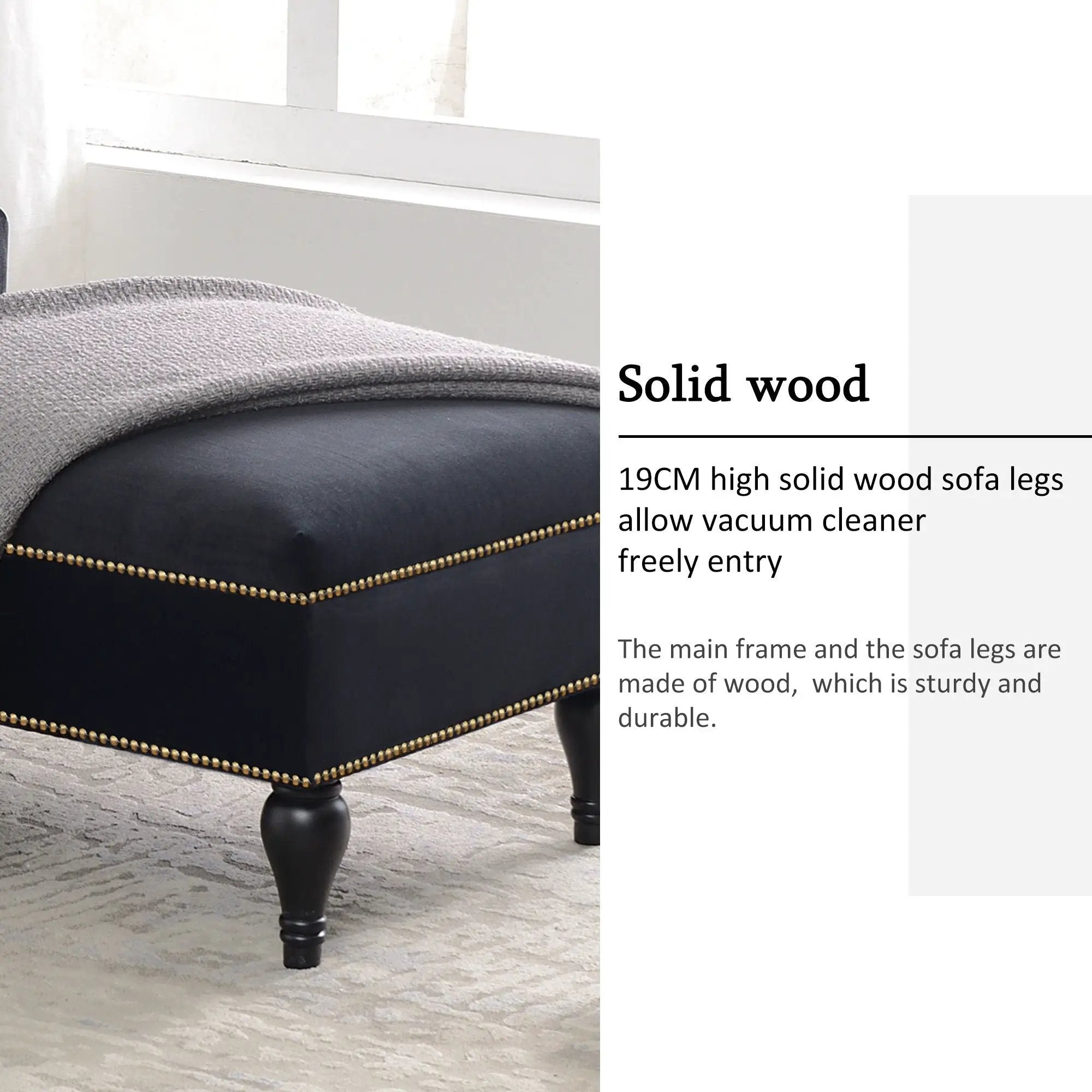 Velvet Chaise Lounge, Button Tufted Right Arm Facing Lounge Chair With Nailhead Trim For Living Room - Black by Unique Piece Furniture