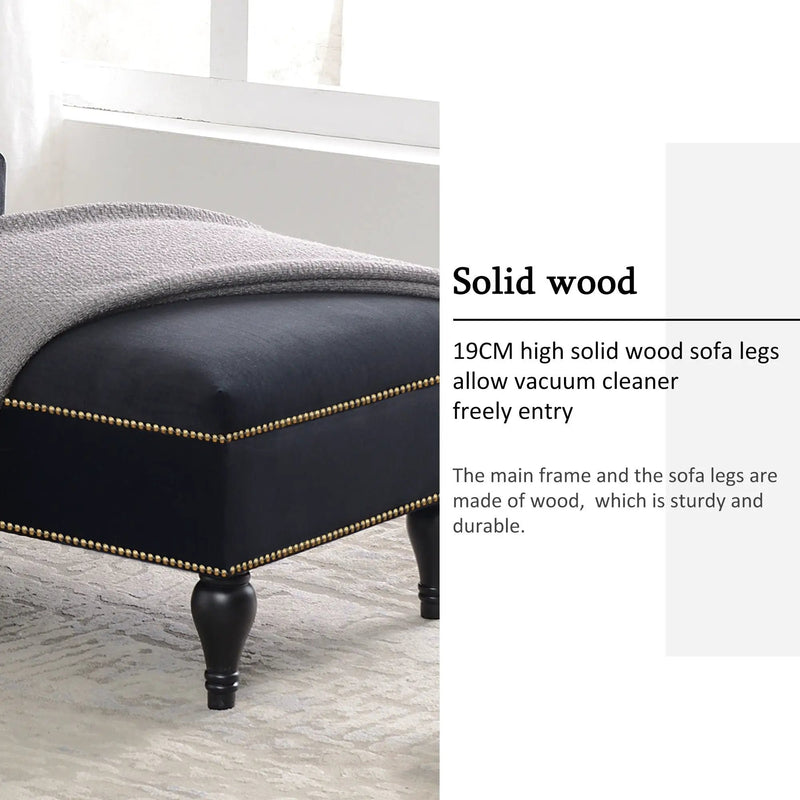 Velvet Chaise Lounge, Button Tufted Right Arm Facing Lounge Chair With Nailhead Trim For Living Room - Black by HouseOfZazla