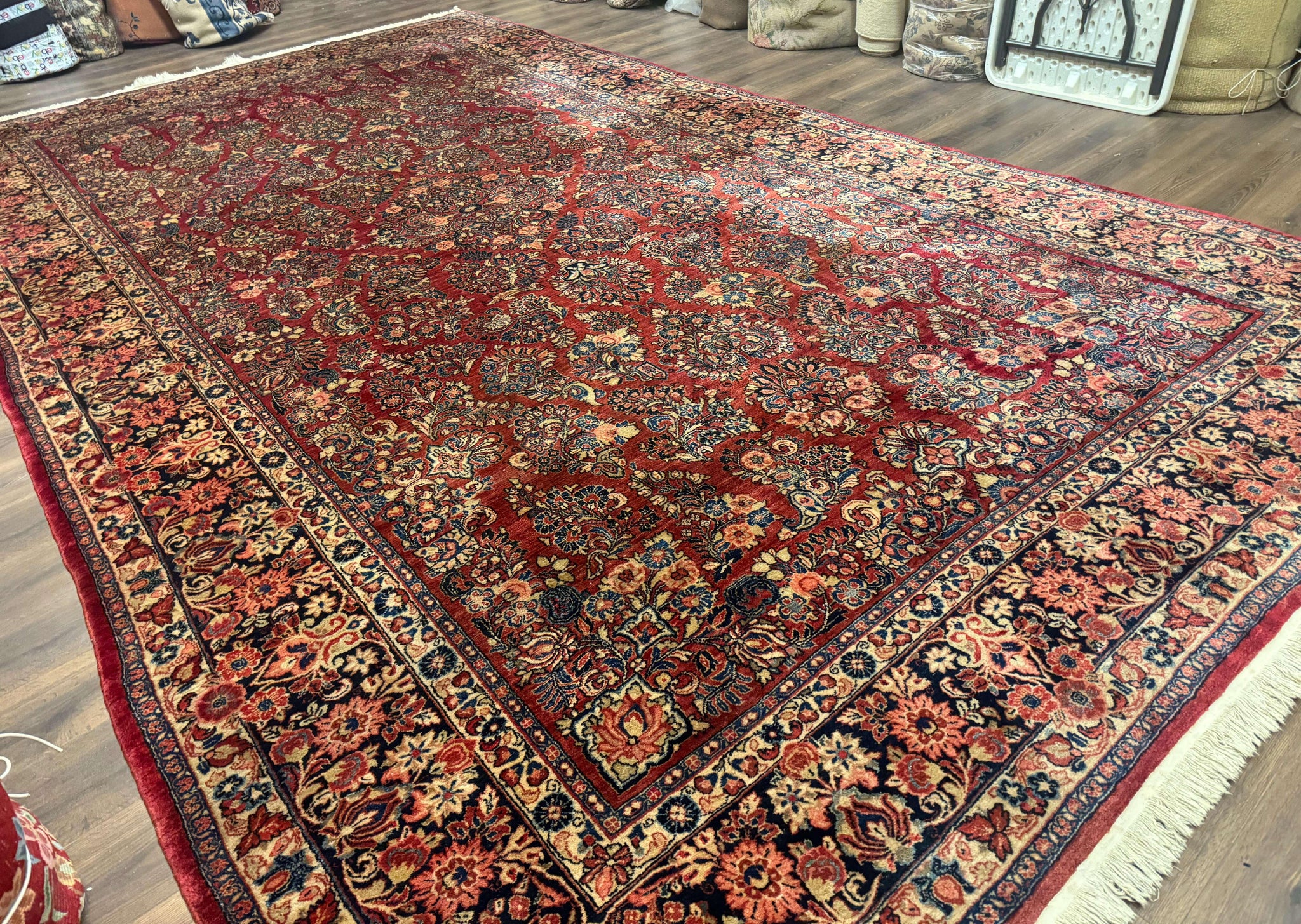 Large Persian Sarouk Rug 10x17, Palace Size Antique Persian Carpet, Red, Floral Allover, Traditional Persian Rug, Oversize Handmade Wool Rug by Jewel Rugs