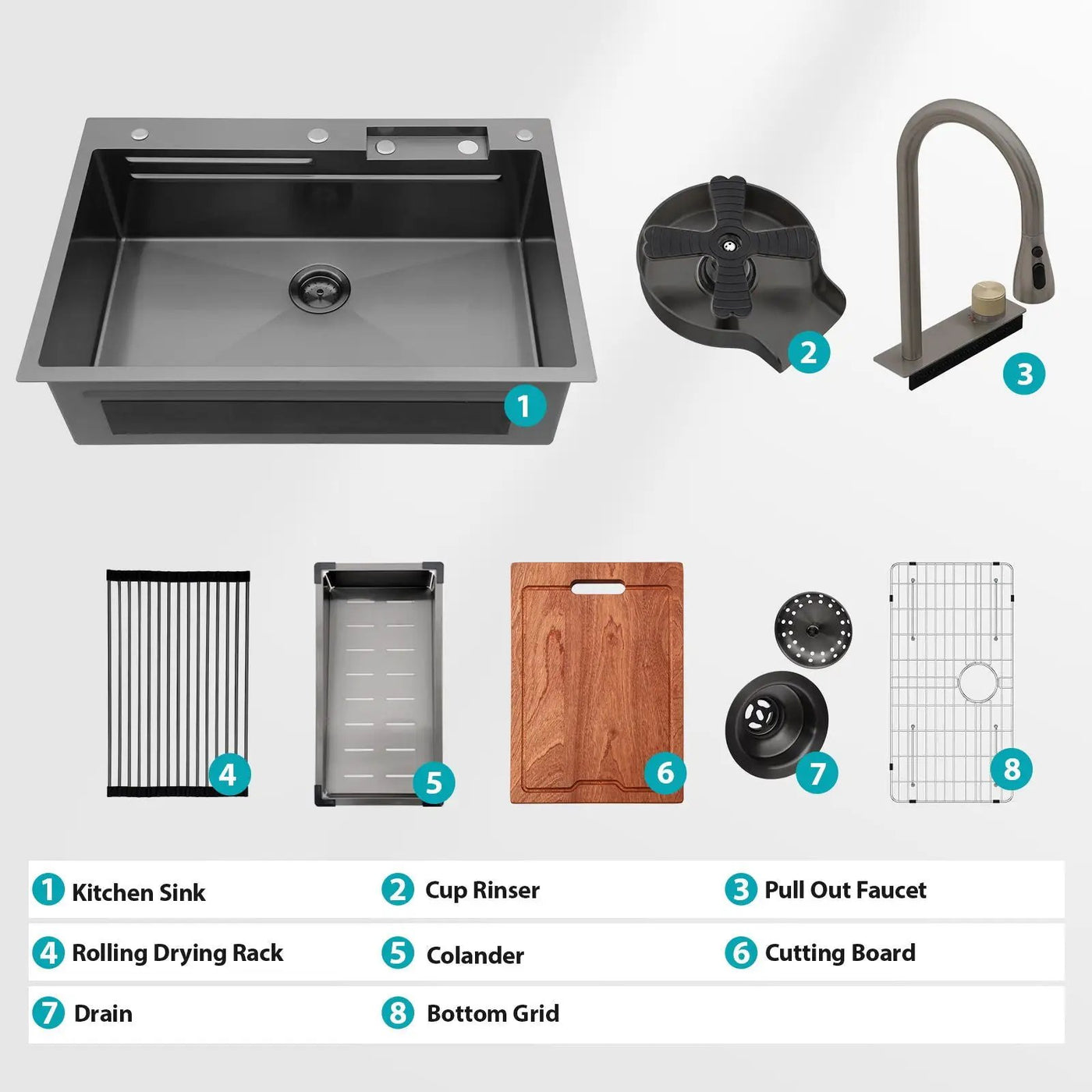 Waterfall Kitchen Sink With Pull Out Faucet & Cup Washer by HouseOfZazla