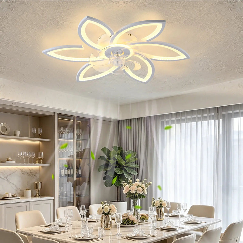 30" White Flower 6 Speeds Flush Mount Ceiling Fan by HouseOfZazla