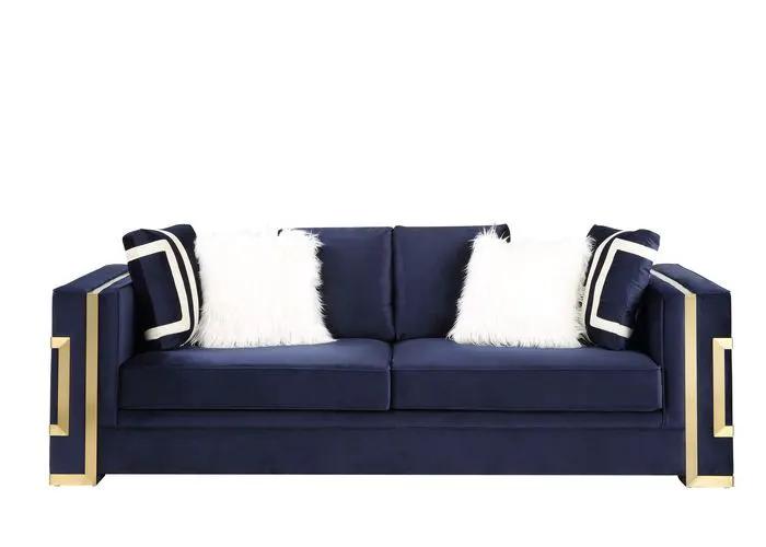 Virrux - Sofa With 6 Pillows - Blue Velvet & Gold by Unique Piece Furniture