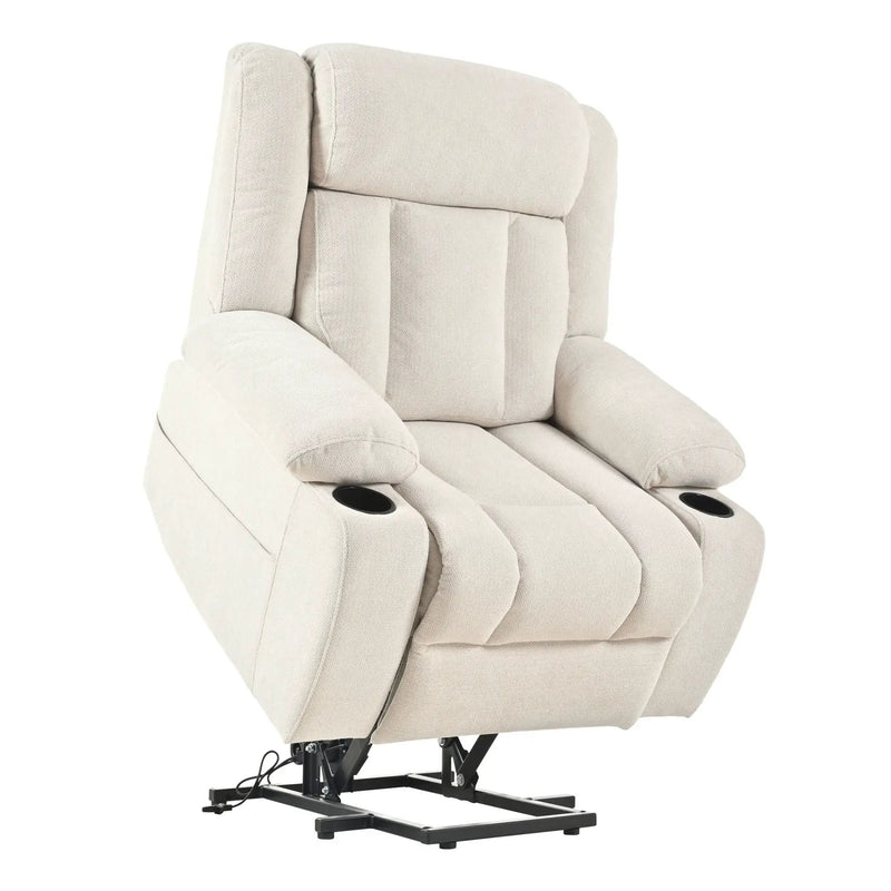 Power Lift Recliner Chair With Extended Footrest, Remote Control, Cup Holders, And Side Pockets by HouseOfZazla