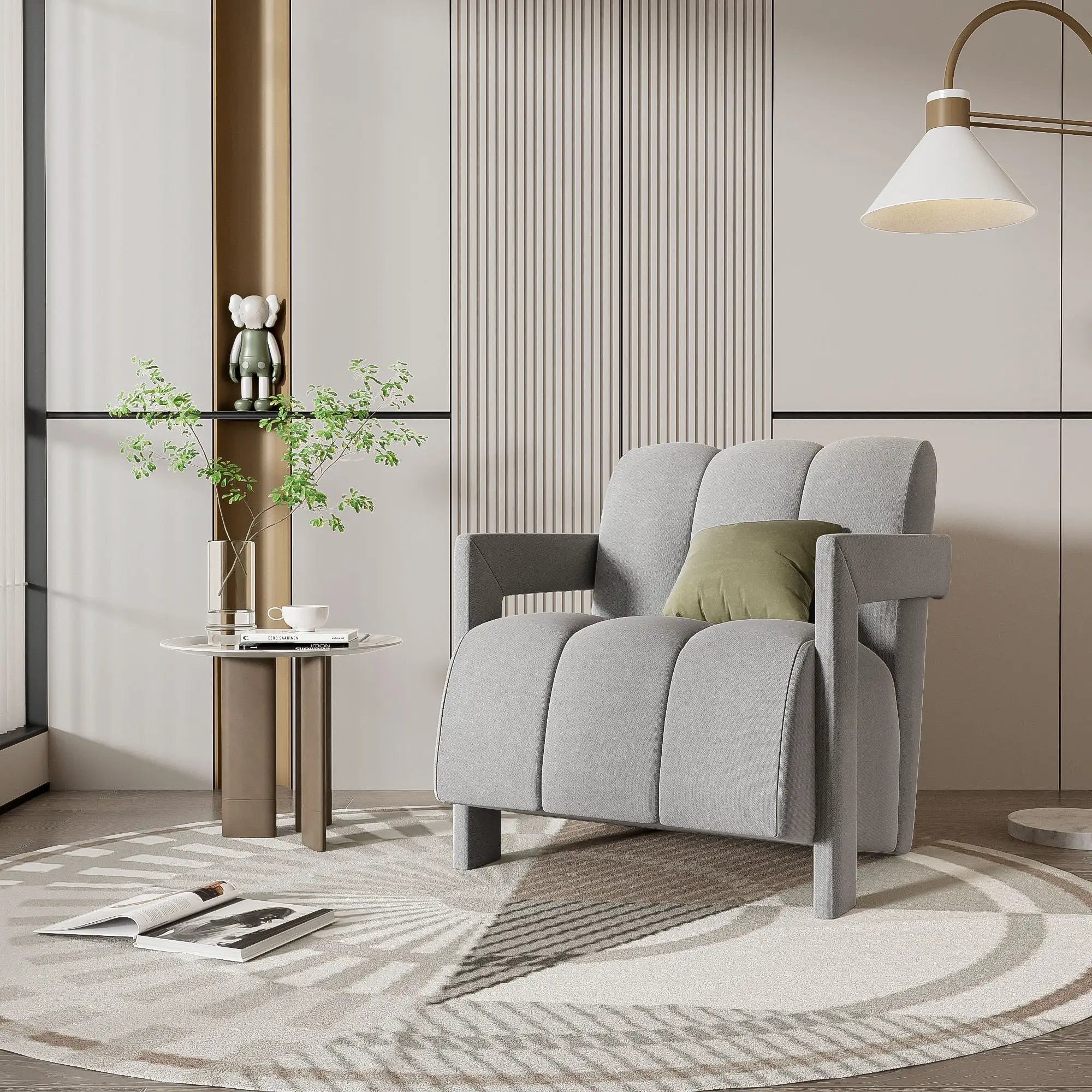 Modern Minimalist Leisure Armchair With L Shaped Armrests