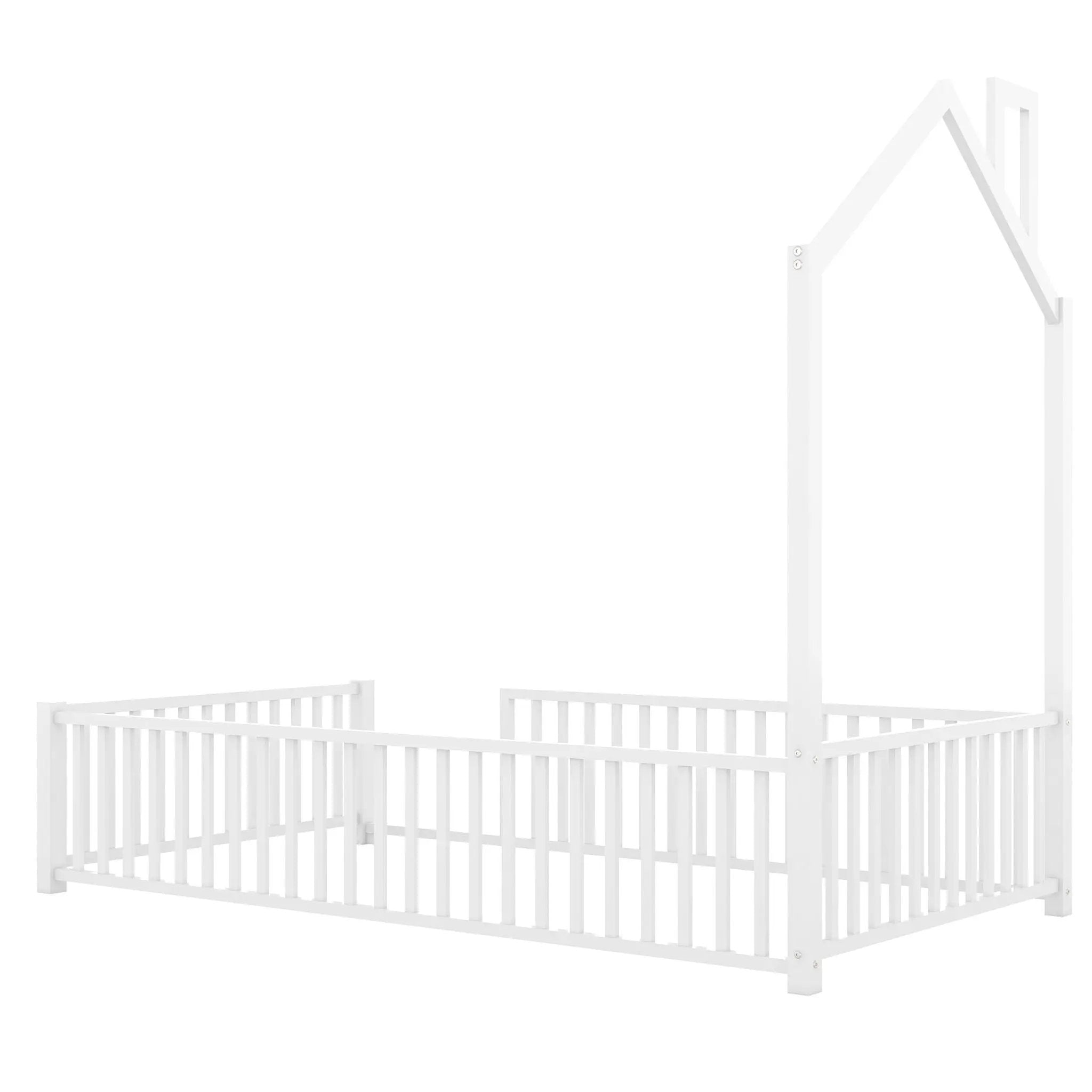 Metal House Platform Bed With Guardrail And Chimney by HouseOfZazla
