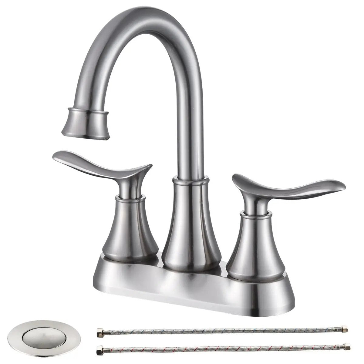 2-Handle 4-Inch Brushed Nickel Bathroom Faucet with Pop-Up Drain by HouseOfZazla
