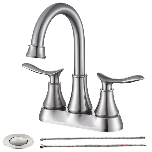 2-Handle 4-Inch Brushed Nickel Bathroom Faucet with Pop-Up Drain