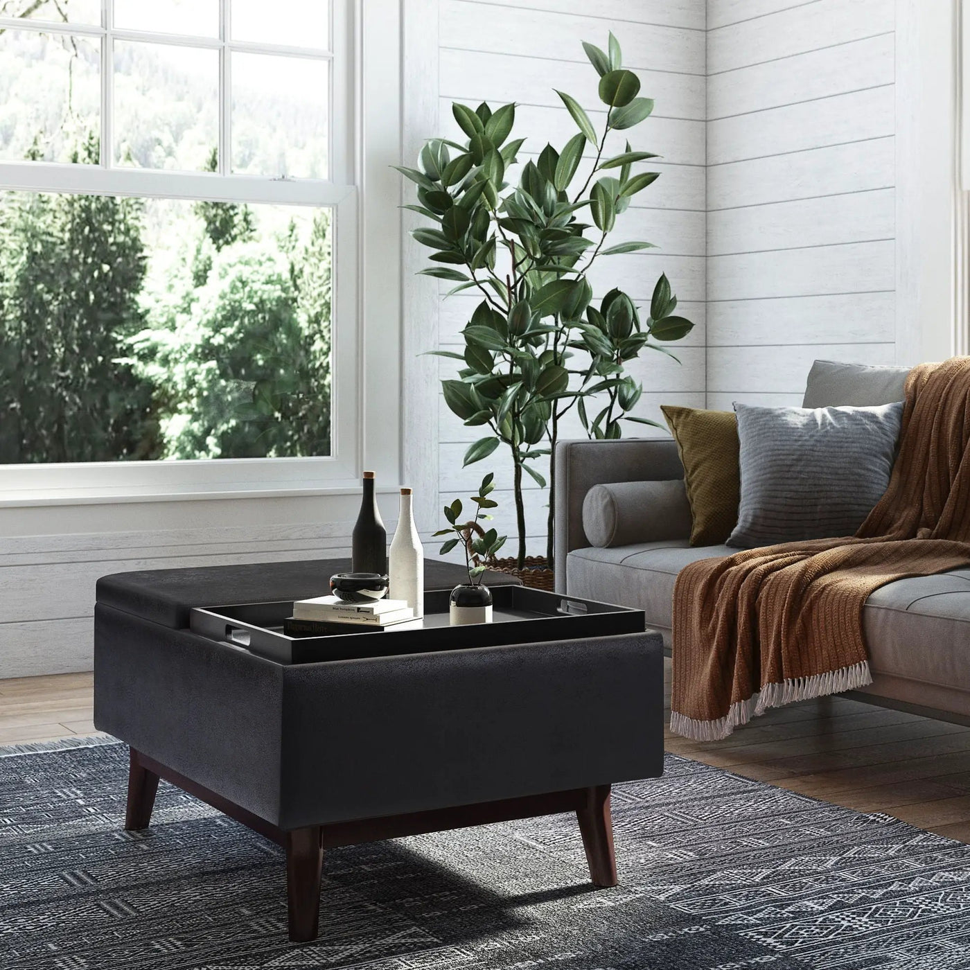 Owen - Tray Top Small Coffee Table Upholstered Storage Ottoman by Unique Piece Furniture