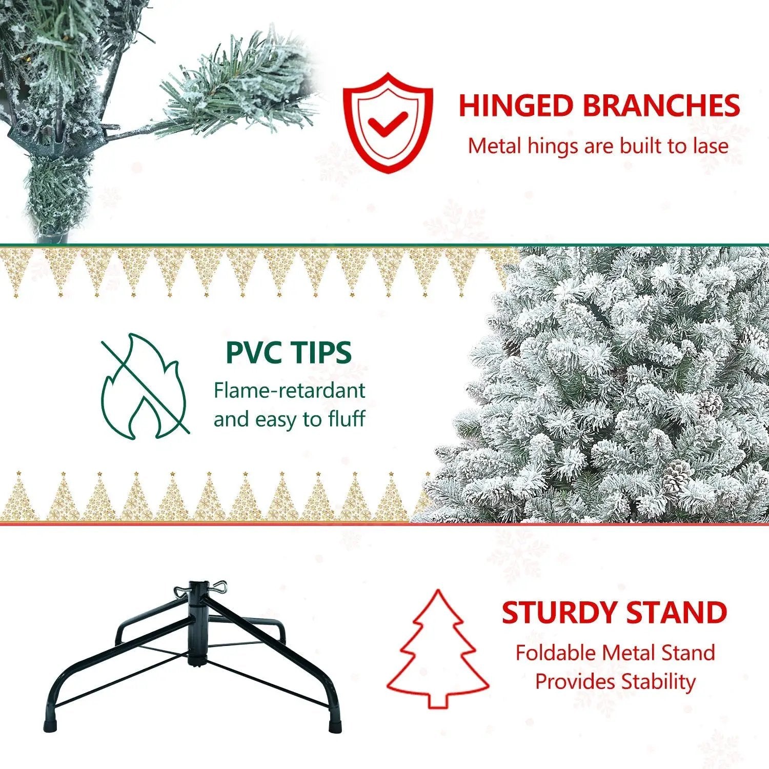 4FT Flocked Christmas Tree with Pine Cones and Snowy PVC Design by HouseOfZazla