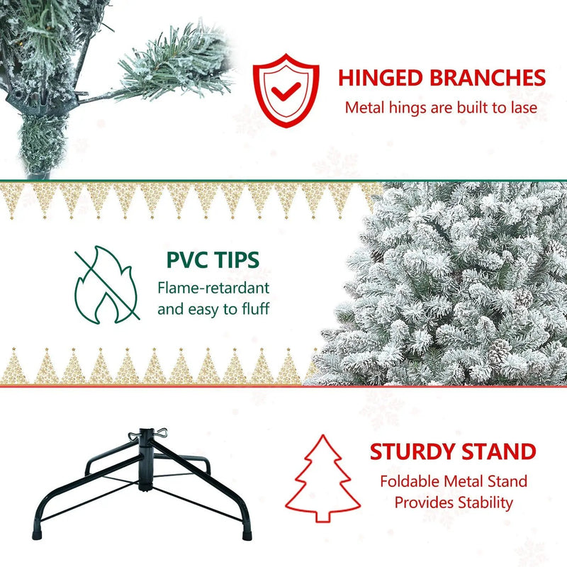 4FT Flocked Christmas Tree with Pine Cones and Snowy PVC Design by HouseOfZazla