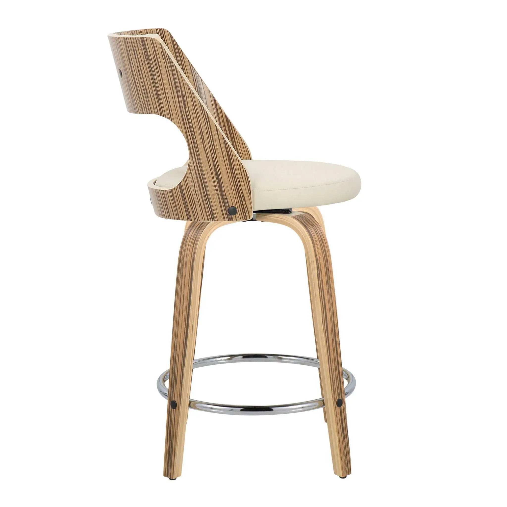 Cecina - Mid-Century Modern Fixed Height Counter Stool With Swivel With Round Footrest (Set of 2) - Zebra / Cream by HouseOfZazla