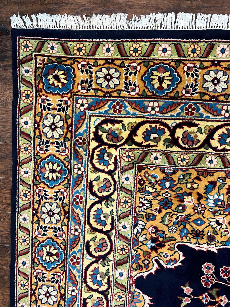 Indo Persian Rug 12x15, Mahal Sarouk Rug 12 x 15, Wool Hand Knotted Vintage Carpet, Navy Blue, Oversized Rug, Center Medallion by Jewel Rugs