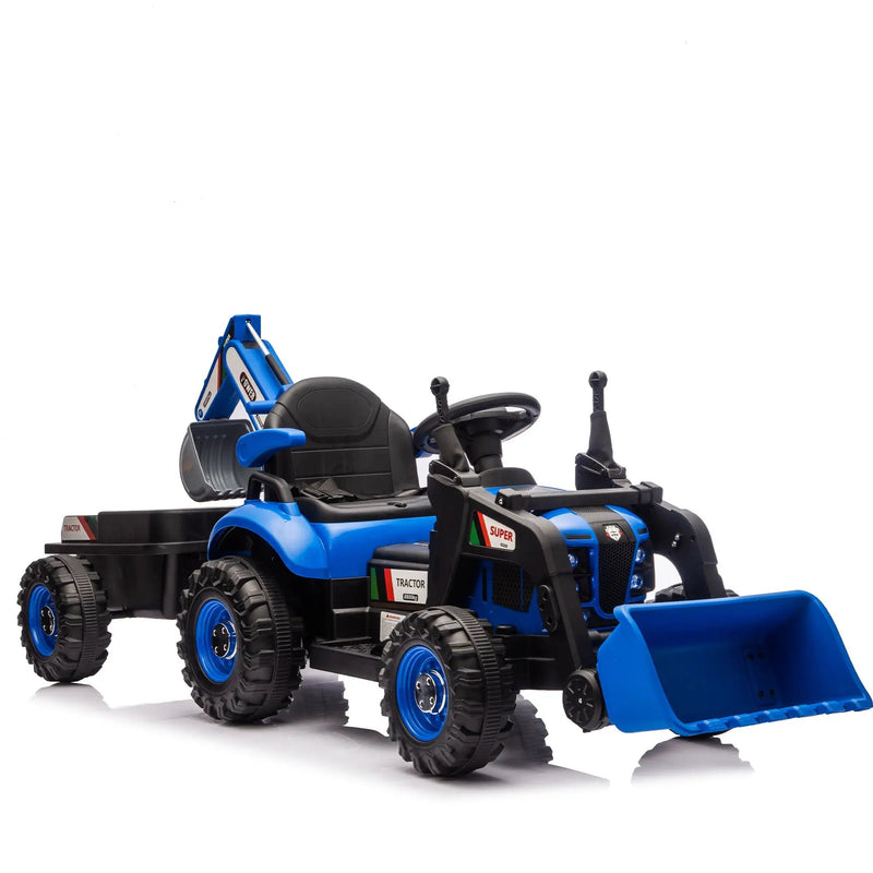 24V Kids Ride-On Electric Tractor Toy with 4-in-1 Construction Attachments by HouseOfZazla