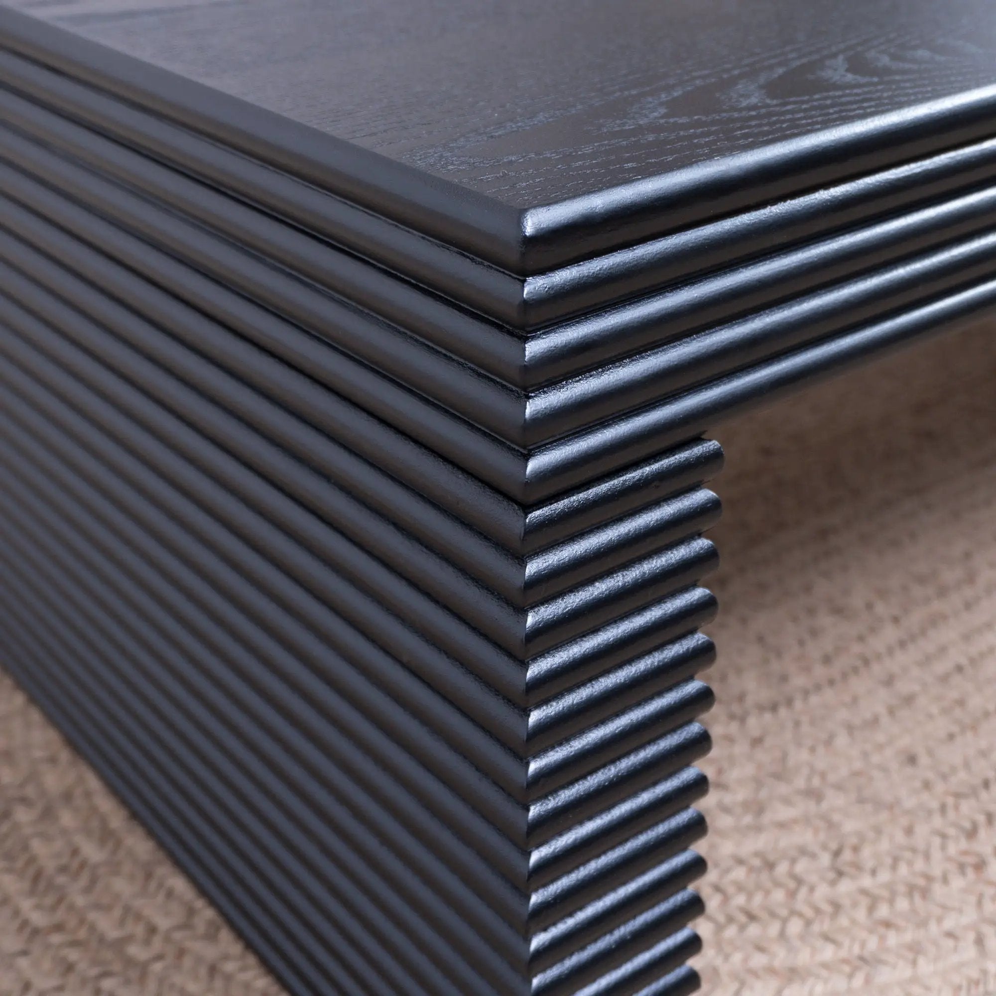 Modern Ribbed Coffee Table, Rectangular Low Profile Center Table For Living Room - Black by Unique Piece Furniture