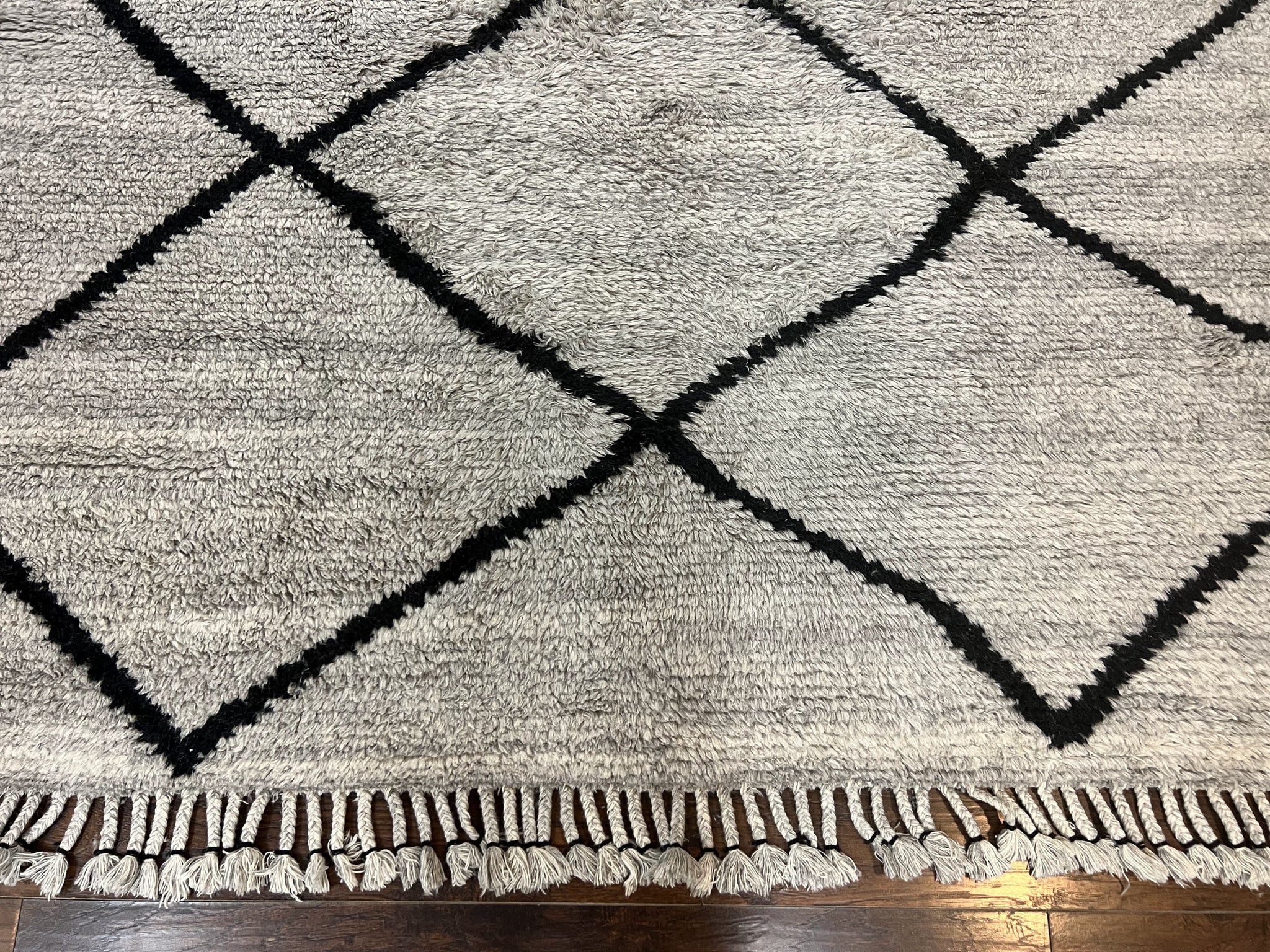 Modern Shag Rug 8x10, Gray and Black, Wool and Cotton, Lulu and Georgia, Handmade Indian Shag Rug by Jewel Rugs
