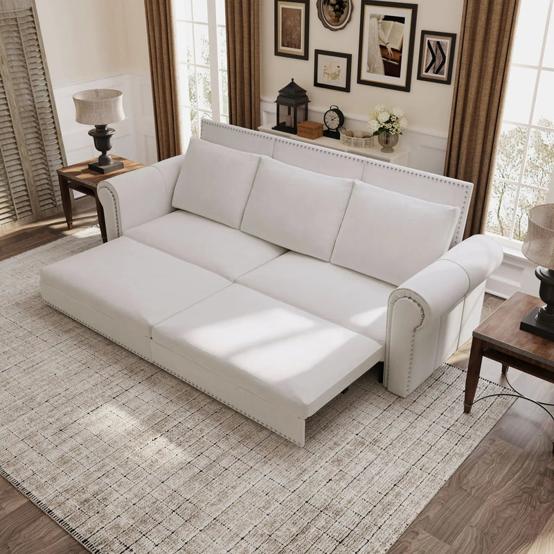 3 In 1 Convertible Sleeper Sofa With Nailhead Trim & Rolled Arm by HouseOfZazla