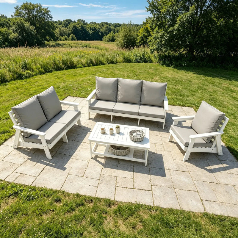 HIPS Loveseat with Cushion, Wood Grain Outdoor Garden Sofa by HouseOfZazla
