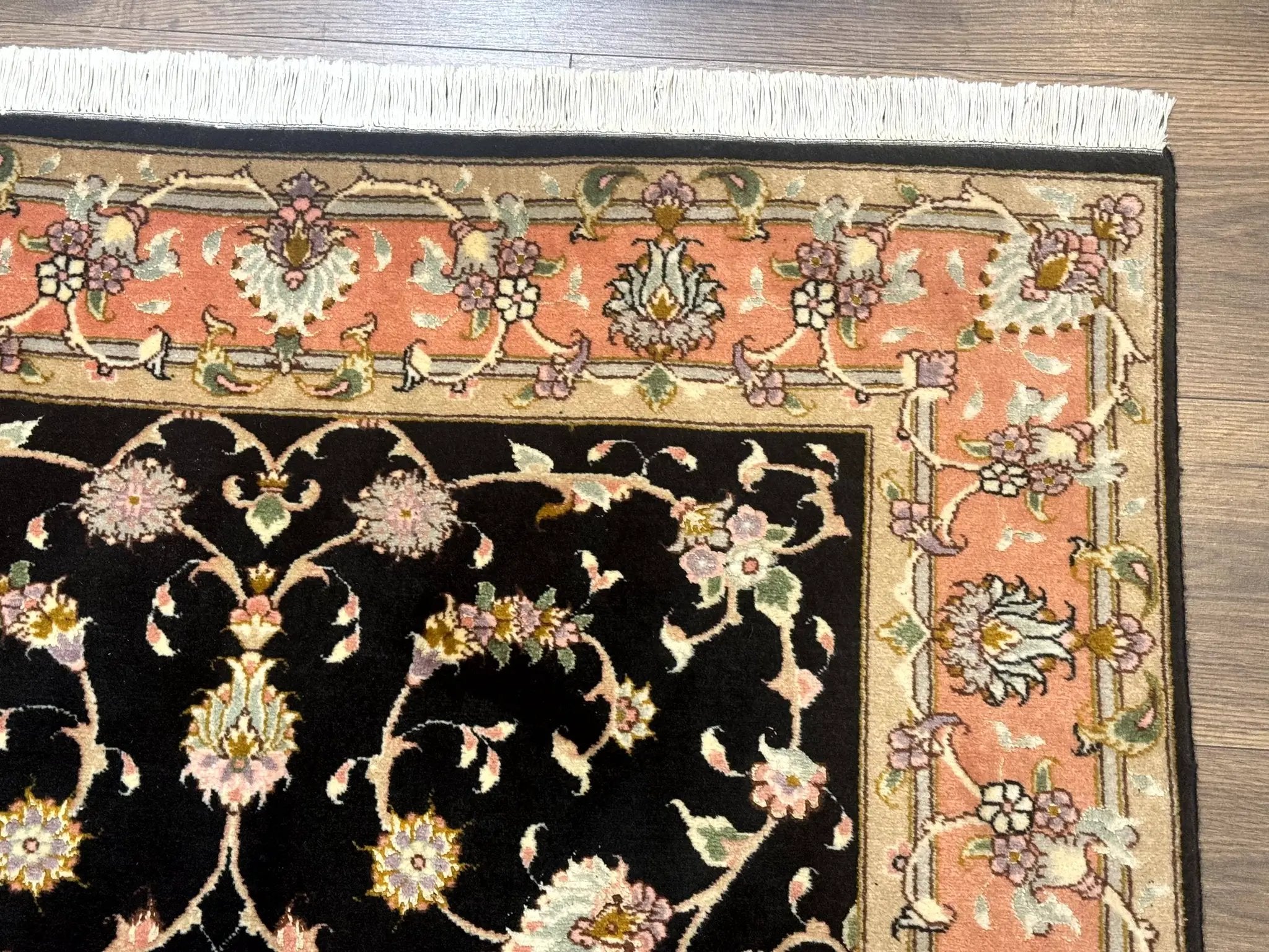 Persian Tabriz Rug 3x5 Black and Salmon Floral Fine Handmade 360 KPSI by Jewel Rugs