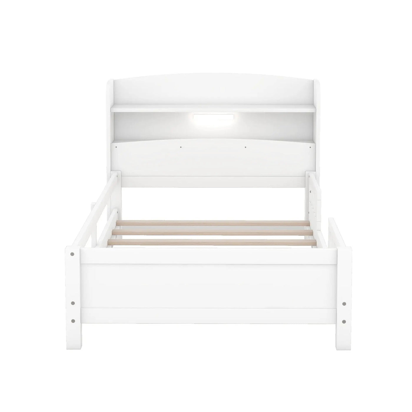 Wood Platform Bed With Built In LED Light, Storage Headboard And Guardrail by HouseOfZazla