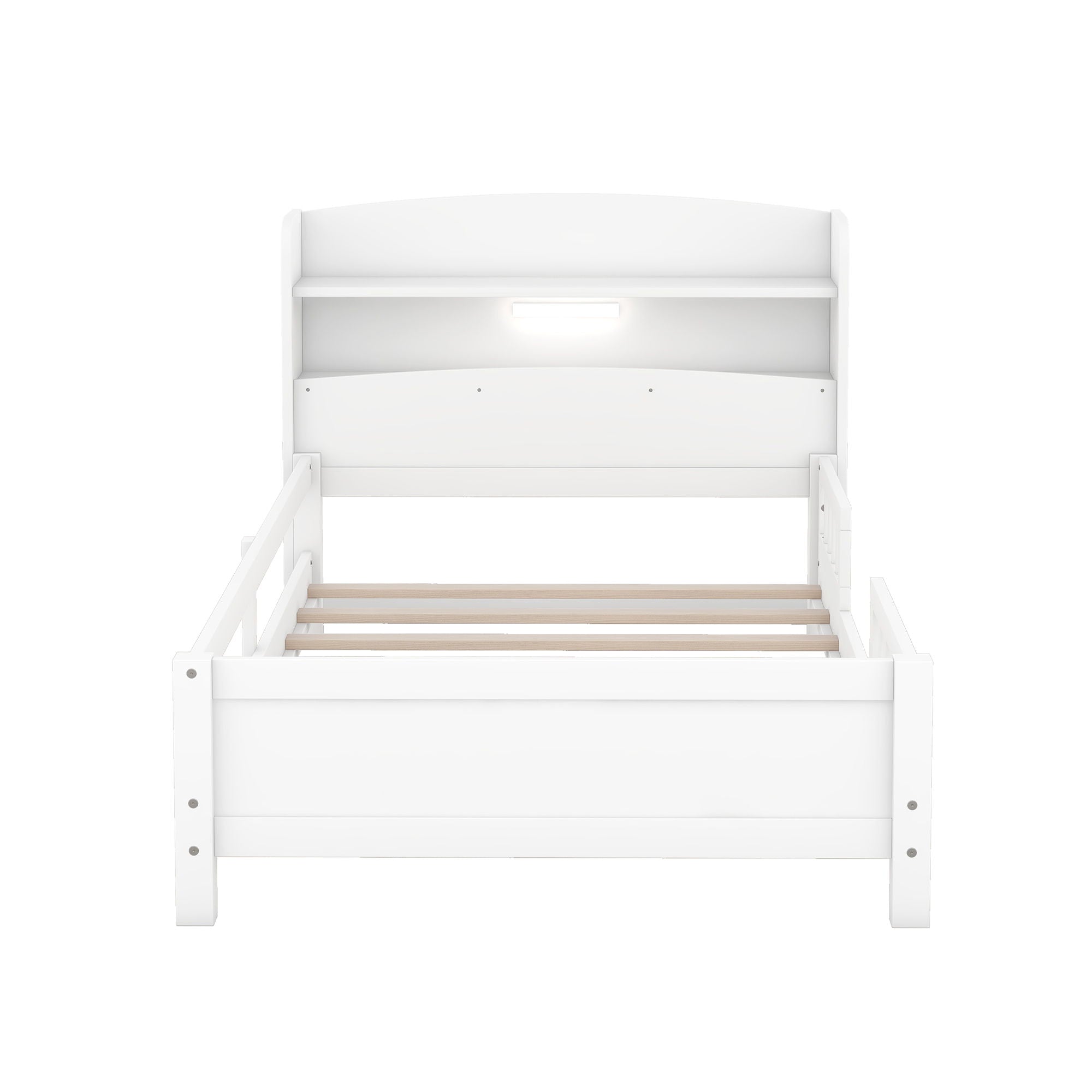 Wood Platform Bed With Built In LED Light, Storage Headboard And Guardrail by Unique Piece Furniture