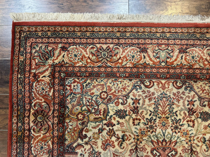 Antique Persian Rug 5x7, Allover Floral with Vases, Beige and Red, Belgian Power Loomed Rug, Vintage by Jewel Rugs