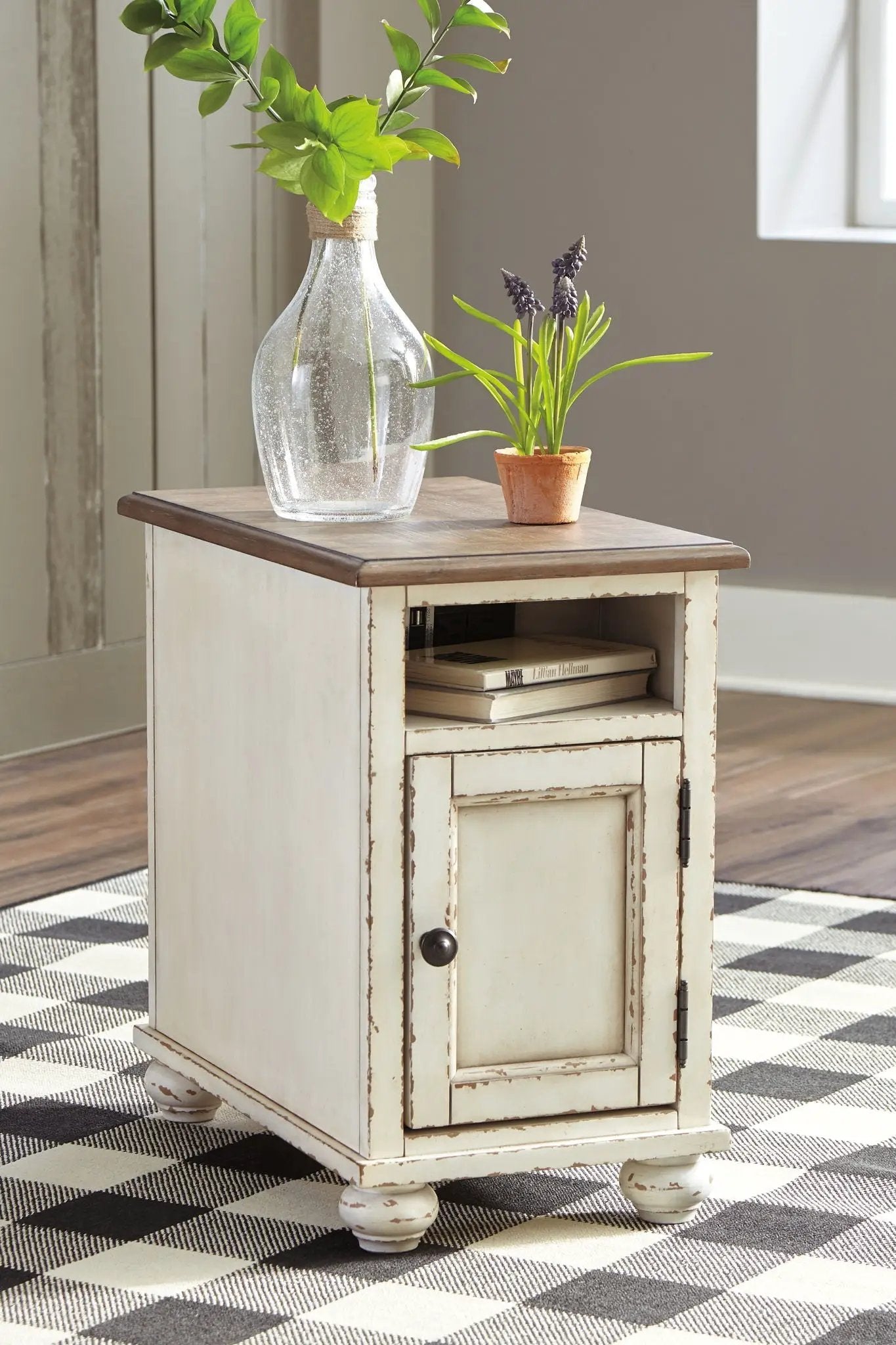 Realyn - Chair Side End Table - AC / USB - White / Brown by Unique Piece Furniture