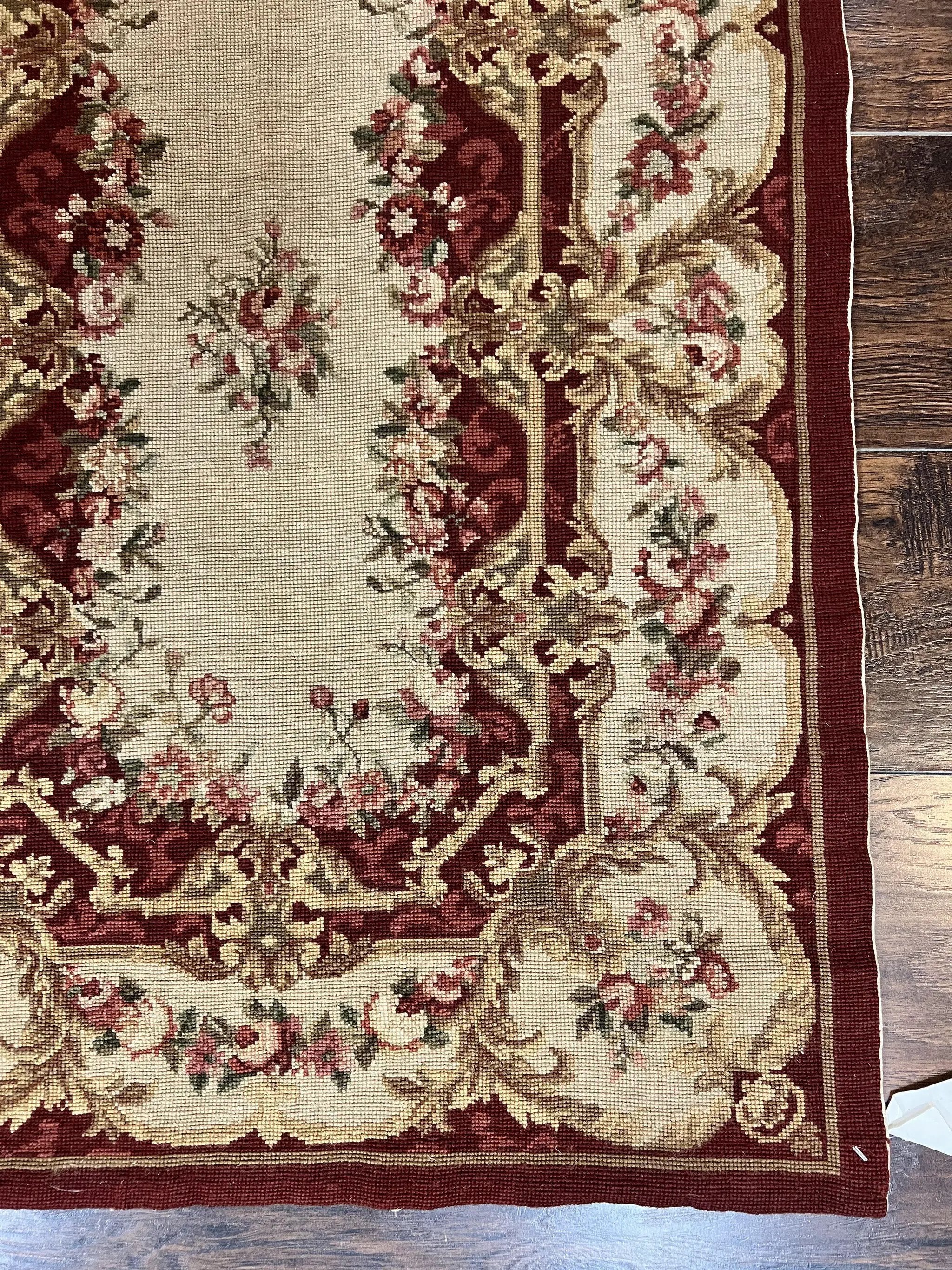 Needlepoint Runner Rug 2.5 x 10.7, Tan Runner Rug, Flatweave Runner, Aubusson European Design, Needlepoint Rug, Long Runner, Hallway Rug by Jewel Rugs