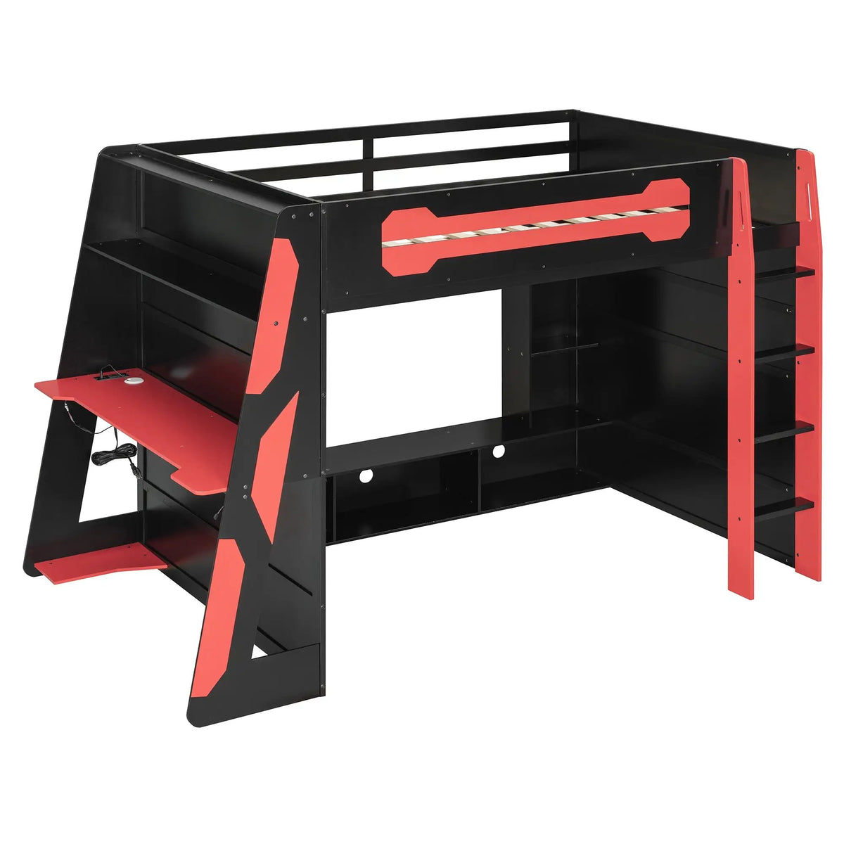 Full Size Wood Loft Bed with Desk, Multi-storage Shelves and RGB Light, photo 6 of 10